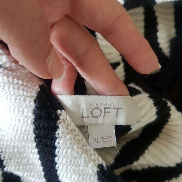 Loft Sweater Womens Size XL Chunky Knit Stripe Tie Back Minimalist Preppy Geek - Picture 8 of 12